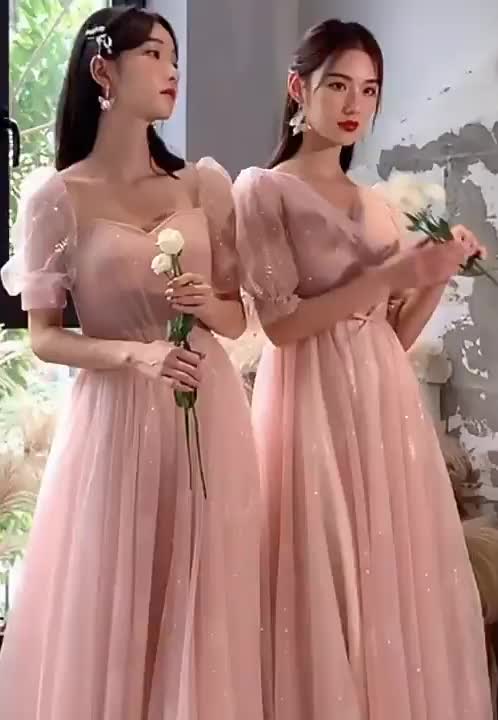 This contains an image of: Women’s Sweet Pink Tulle Wedding Party Bridesmaid Maxi Dress