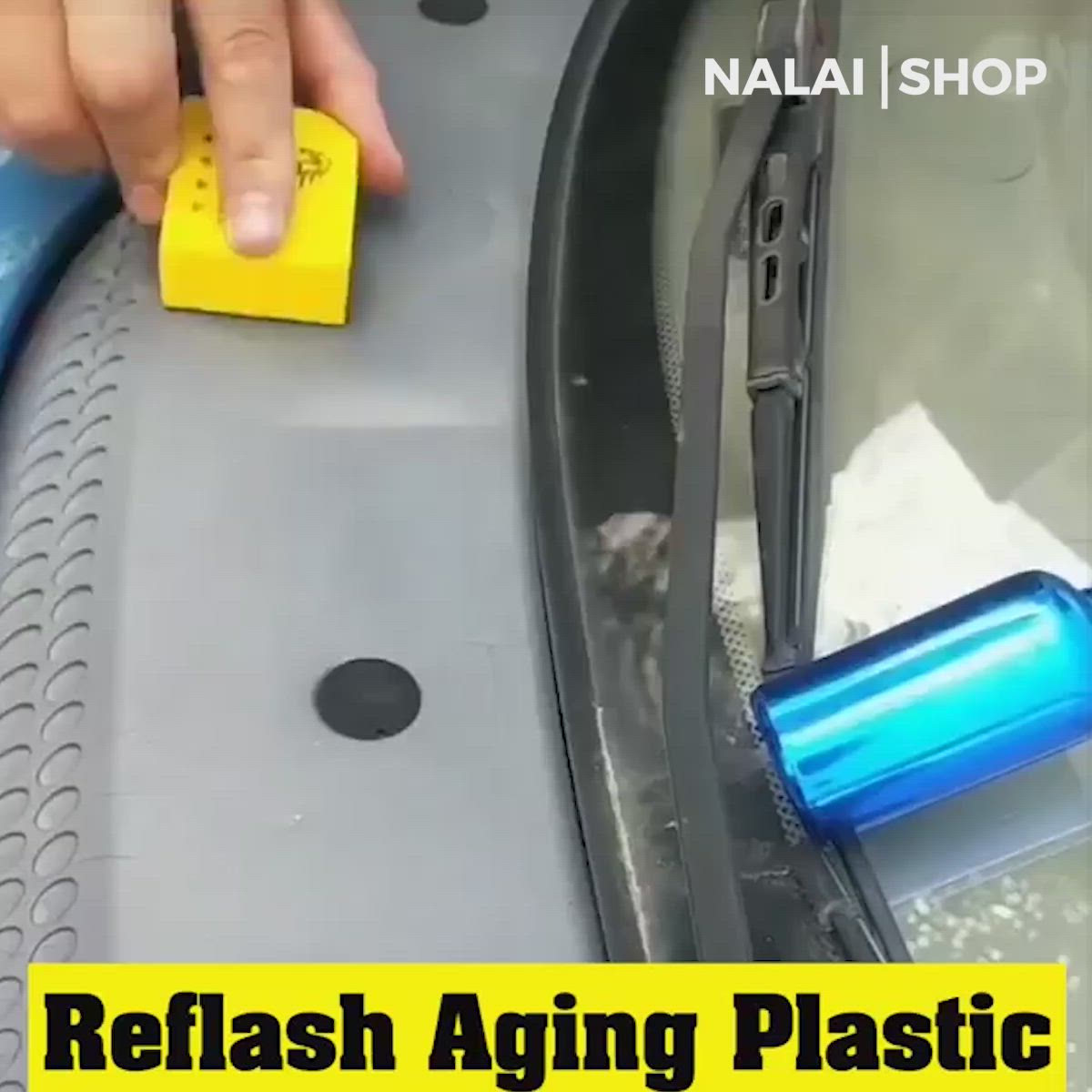 This may contain: a person is cleaning the inside of a car with a blue and yellow sponge on it