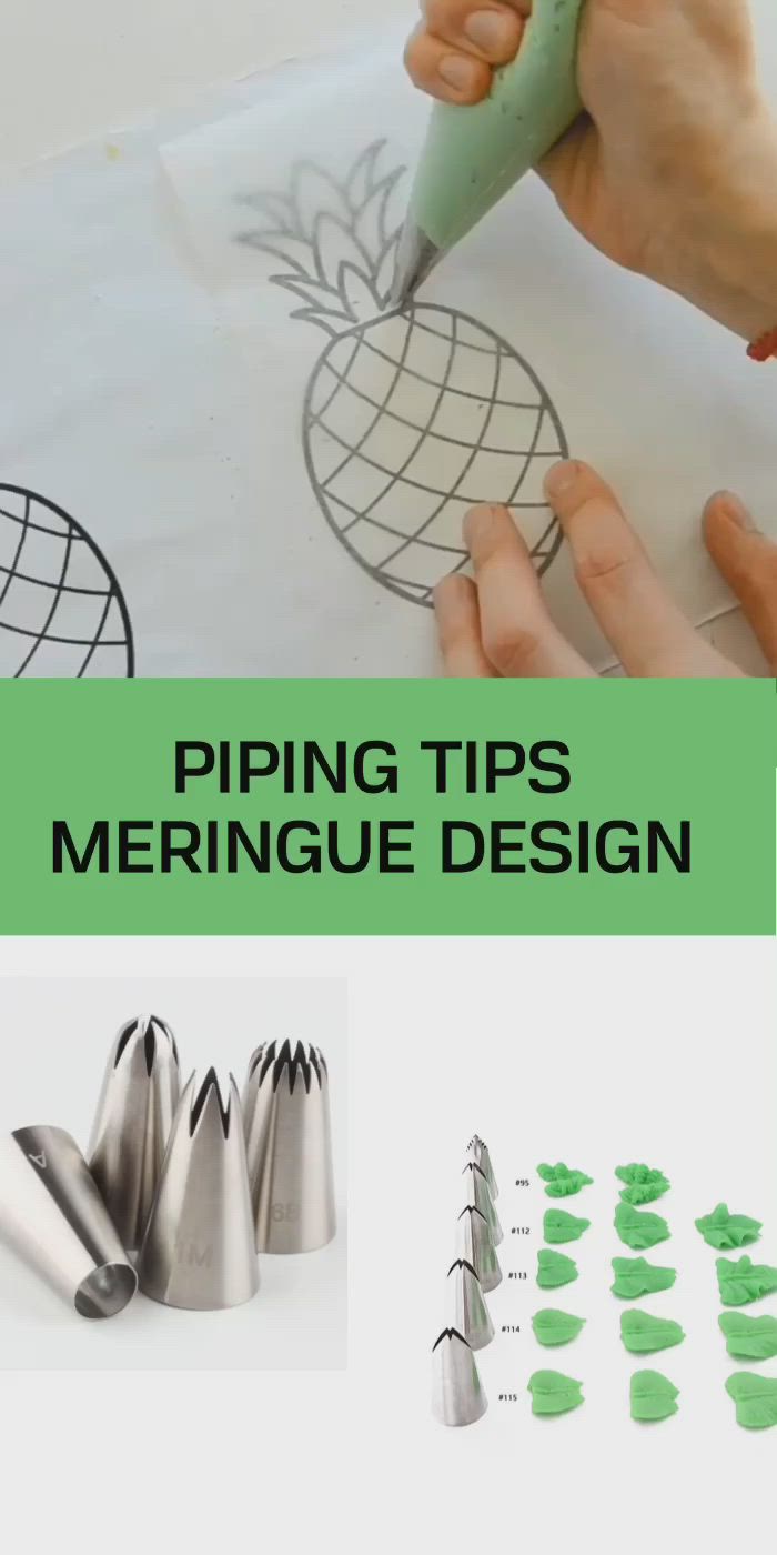 This may contain: piping tips for meringue design with the words piping tips on it