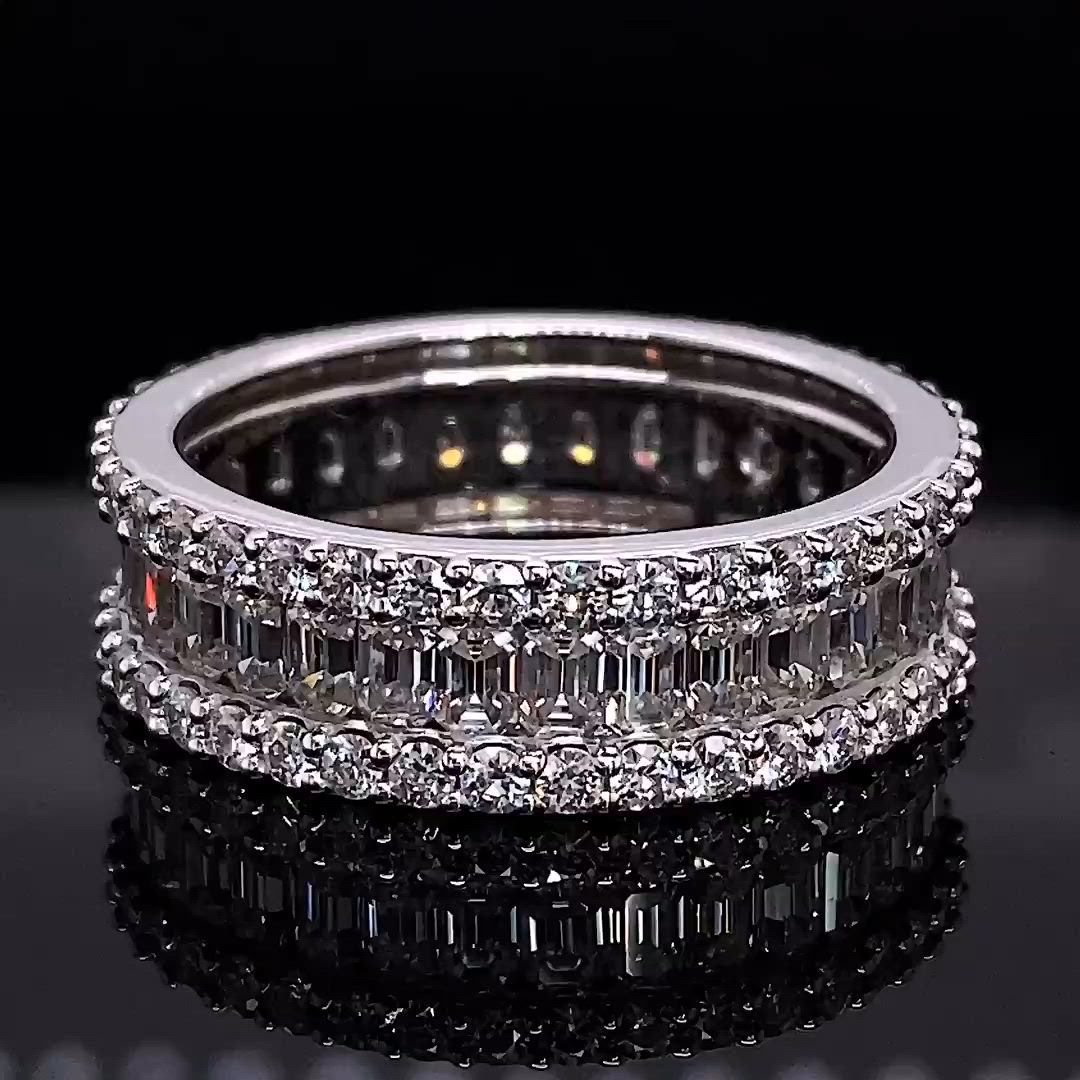 EBAND092 - round and baguette MoissaniteCo Moissanite stones, set in 14k white gold, size 9.0⁠