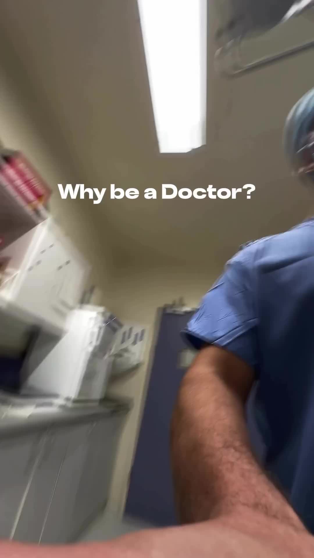 This may contain: a man in scrubs is holding something up to his face with the caption, why be a doctor?