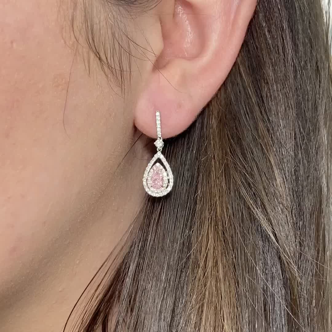 This contains: Natural pink diamond earrings, natural pink diamond, pink wedding jewelry, pink diamond jewelry, colored diamond jewelry