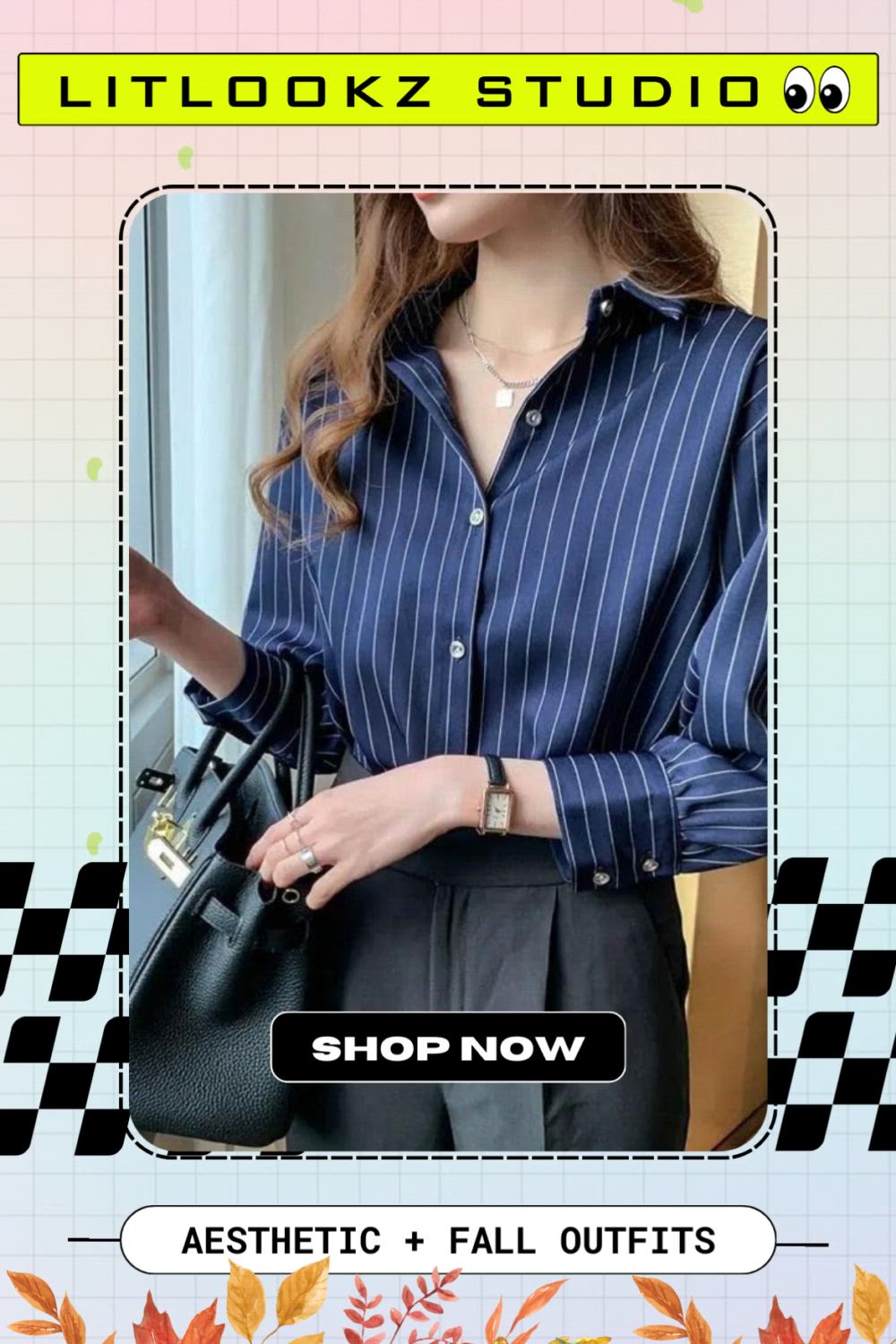 This contains an image of: Striped Classic Long Sleeve Shirt - Litlookz Studio