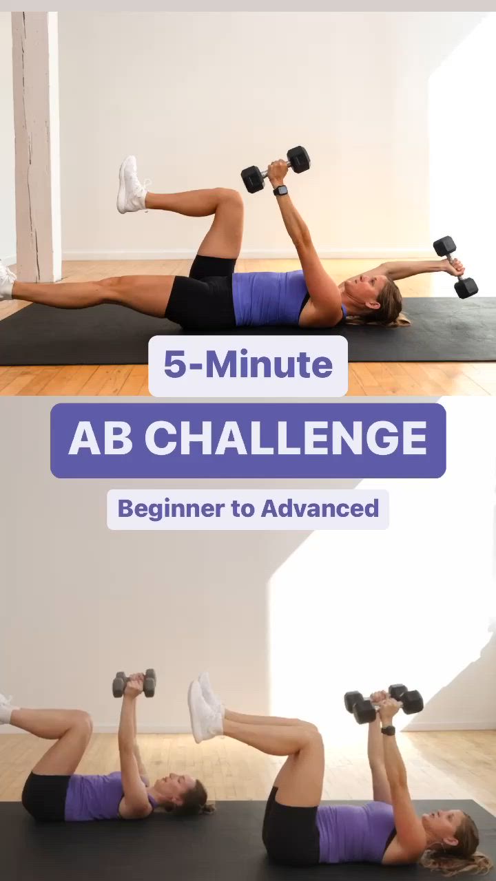 This may contain: the 5 minute ab challenge for beginners to advanced