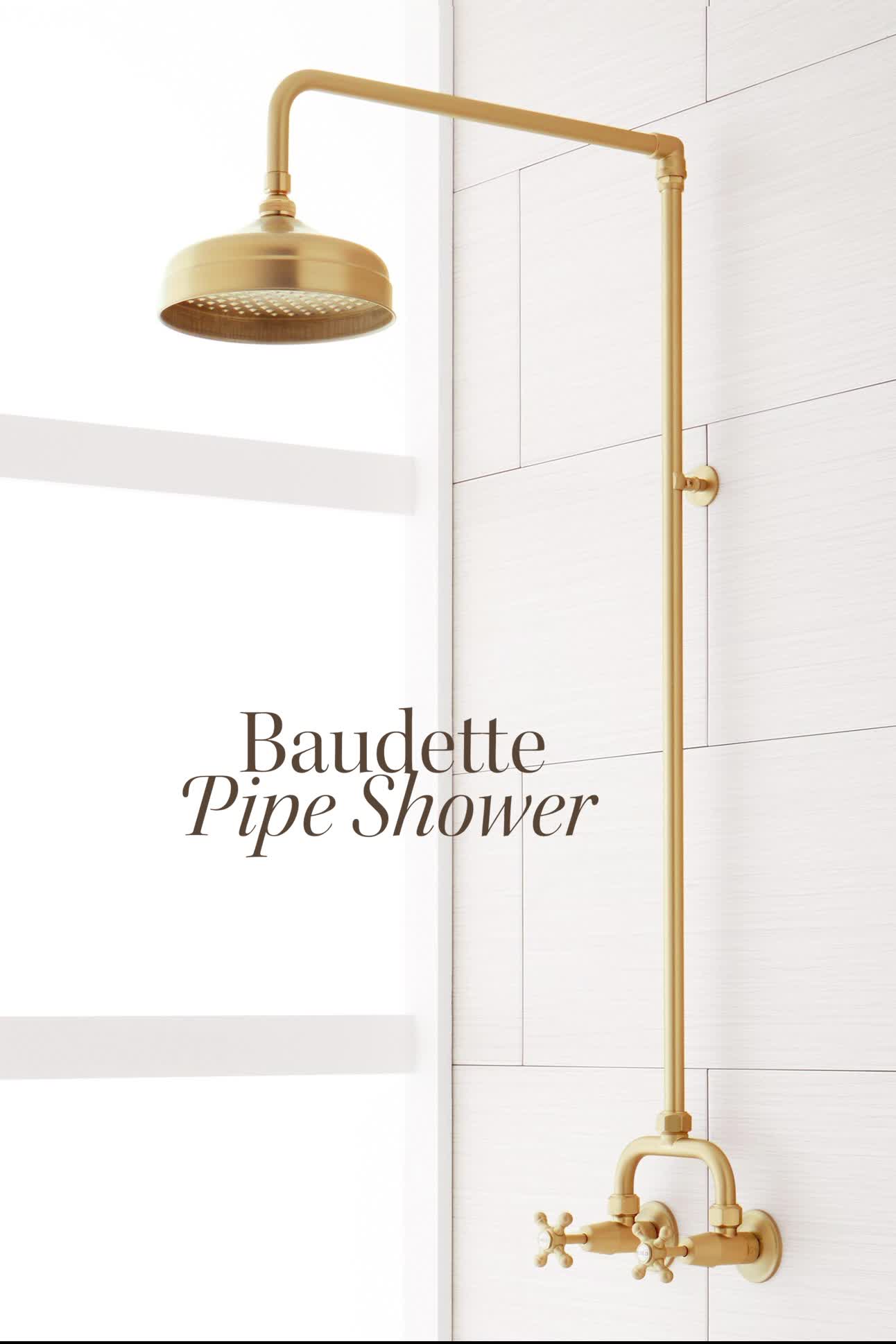 This contains: GIF of an exposed pipe shower alternating between four finishes.