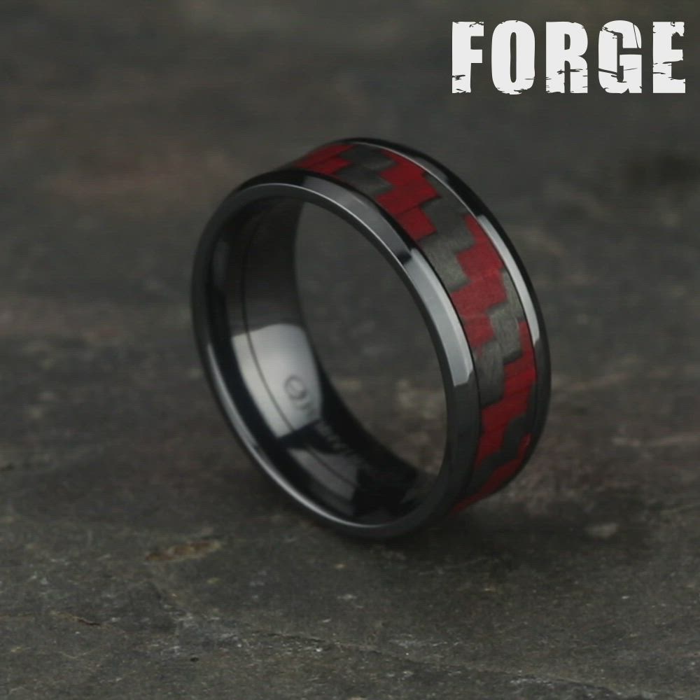 Black Titanium with a Firemen-Red twilled Carbon Fiber center. | CF108873CFBKT |  #benchmarkrings #ring #rings #diamonds #diamond #fiance #weddingring #bling #wedding #gold #gettingmarried #theknot #shesaidyes #jewelry #engaged #engagementring #marryme #fashion #mensfashion #love #style #madeinamerica #beautiful #bride #groom #luxury #art #lovestory #firemen #engagement