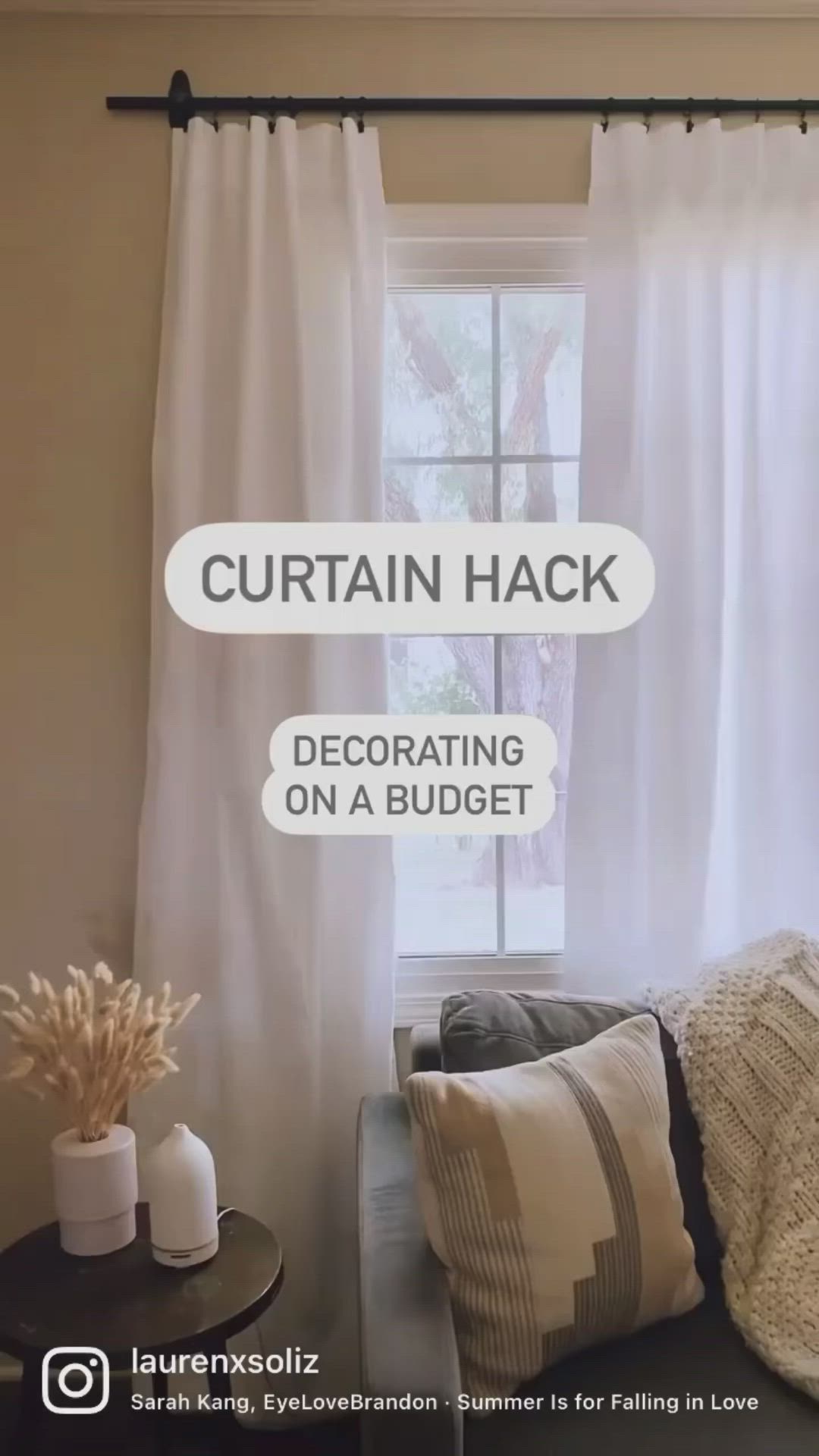 This may contain: curtain hack decorating on a budget