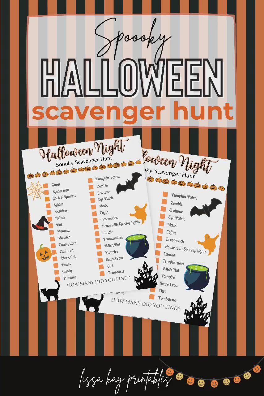 This may contain: two halloween scavenger hunt printables with pumpkins and witches on them