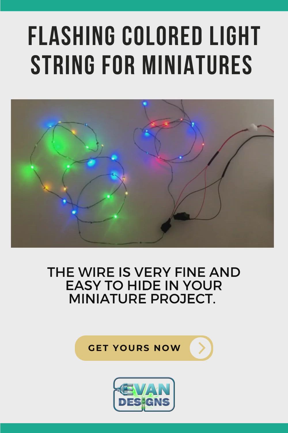 This may contain: an ad with the words flashing colored light string for miniatures