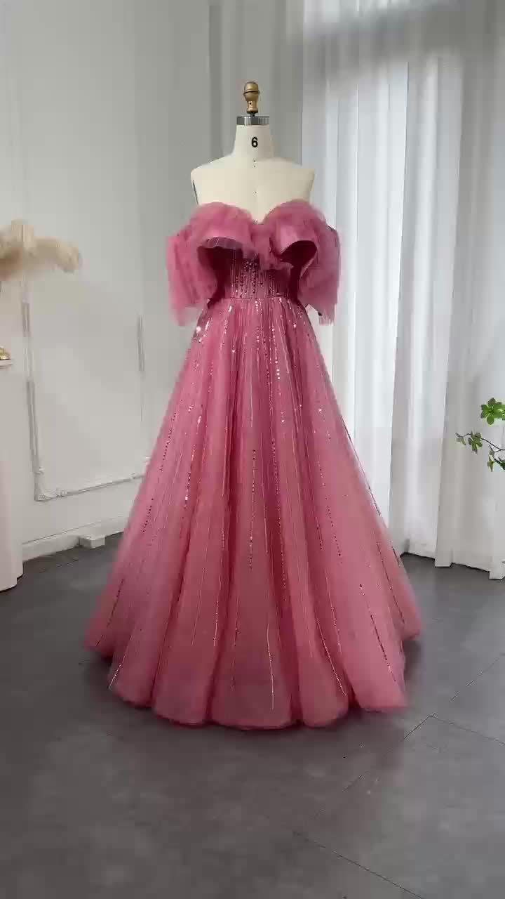 This contains an image of: Luxury Dubai Ball Gown Fuchsia Evening Dress for Women Wedding SS390