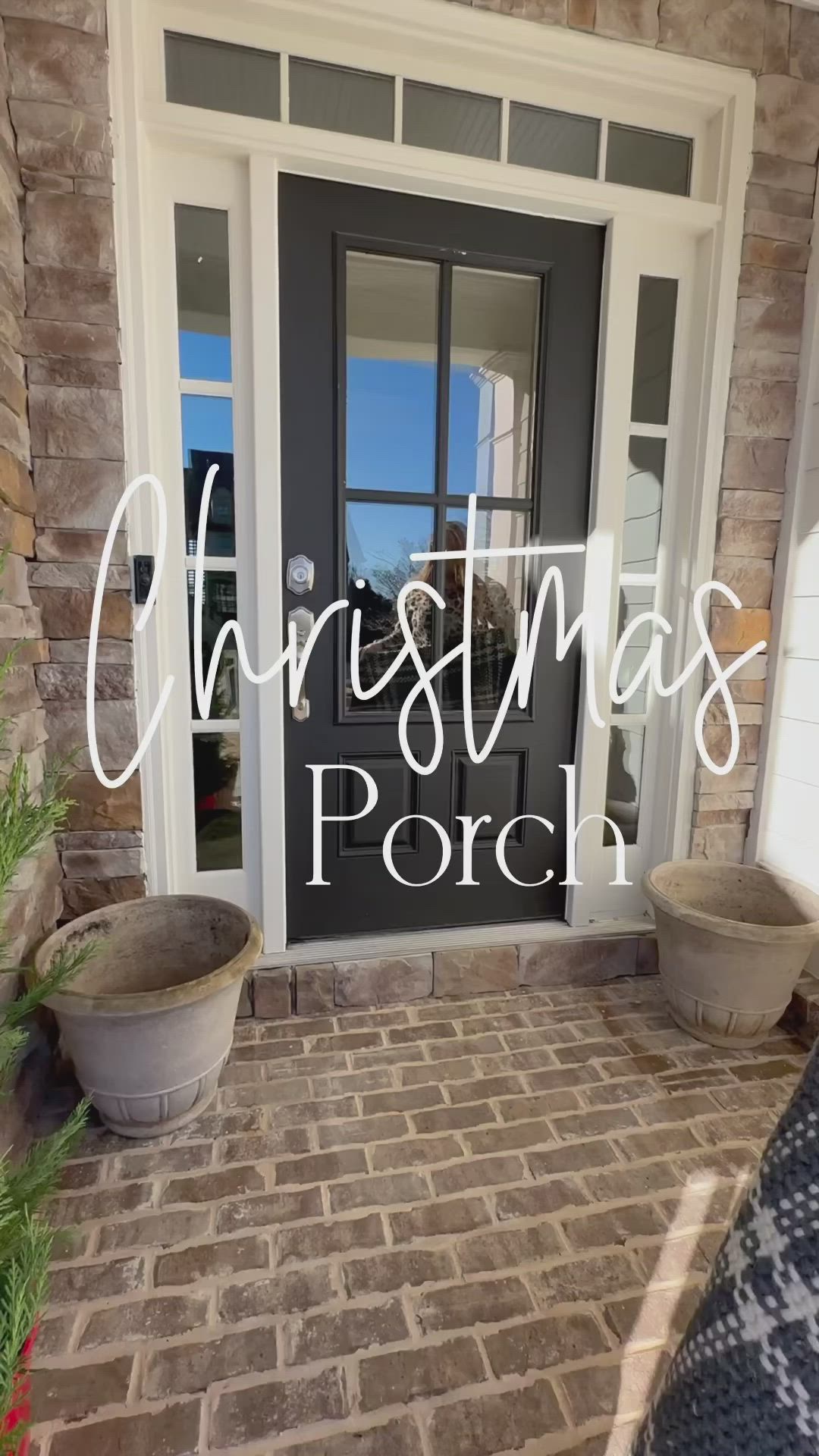 This may contain: a front door with the words christmas porch on it