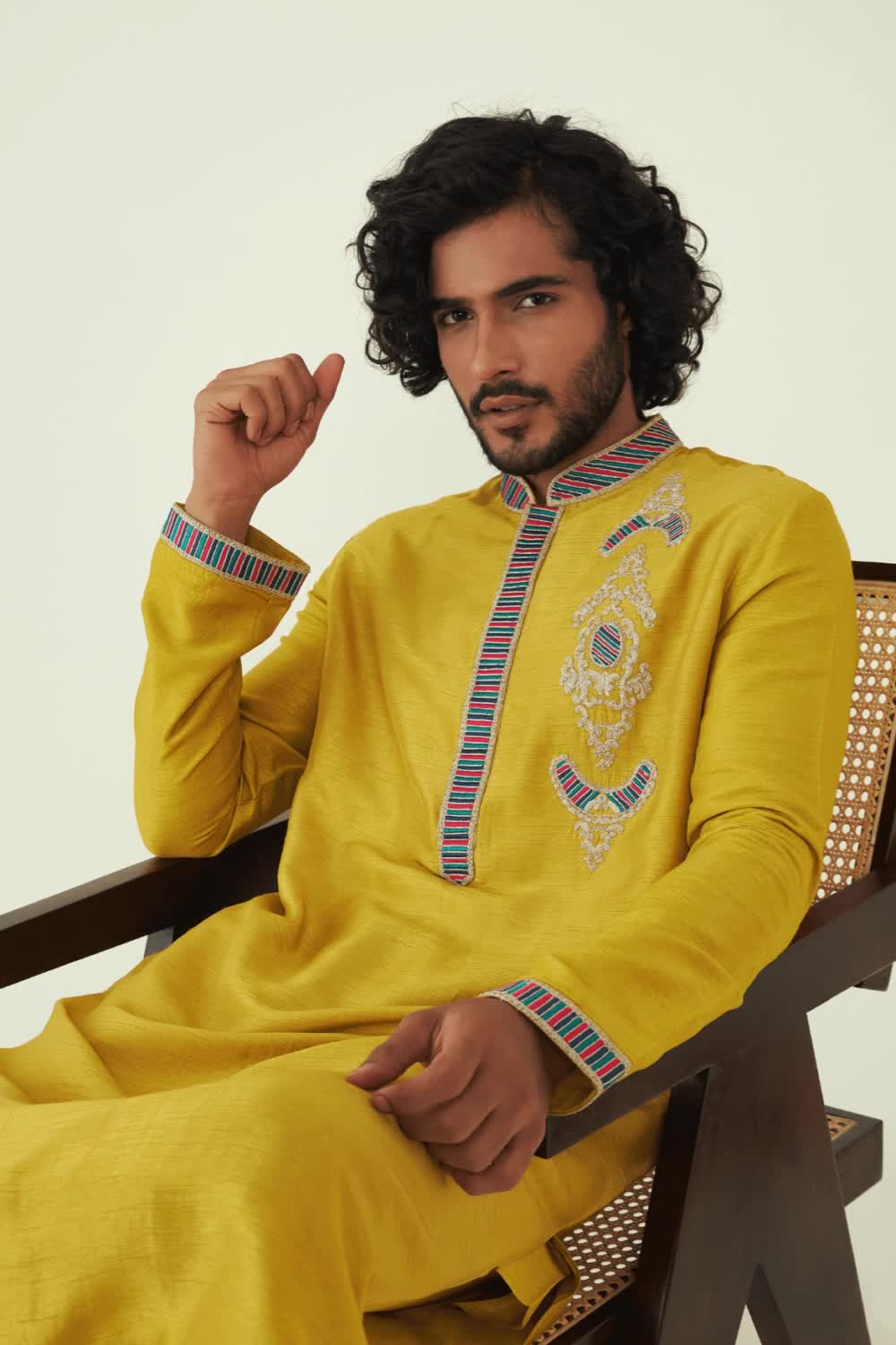 This contains: Yellow Regular Fit Kurta Set | Menswear | Ethnic Wear | Raw Silk