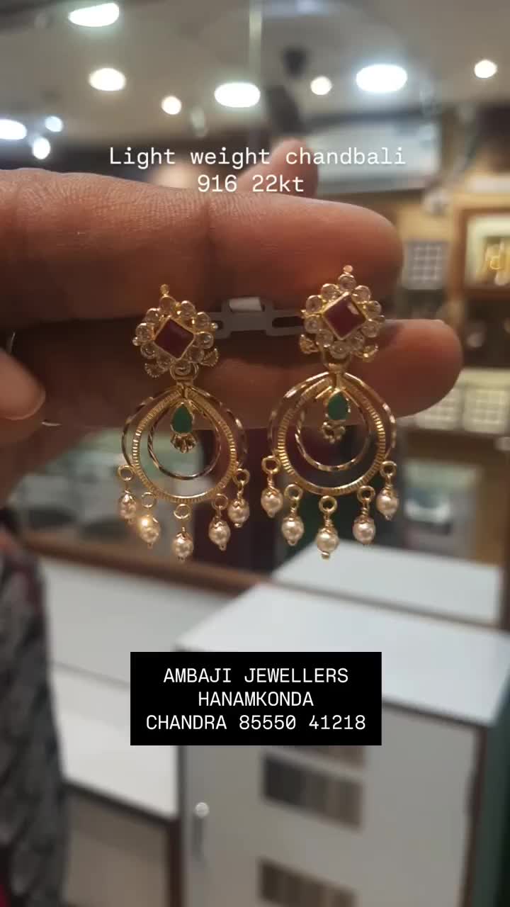 Chandbali earrings approx 5.5 gms Contact : Chandra 85550 41218 #ambajigold #earrings #chandbali #lightweight #lightweightjewellery