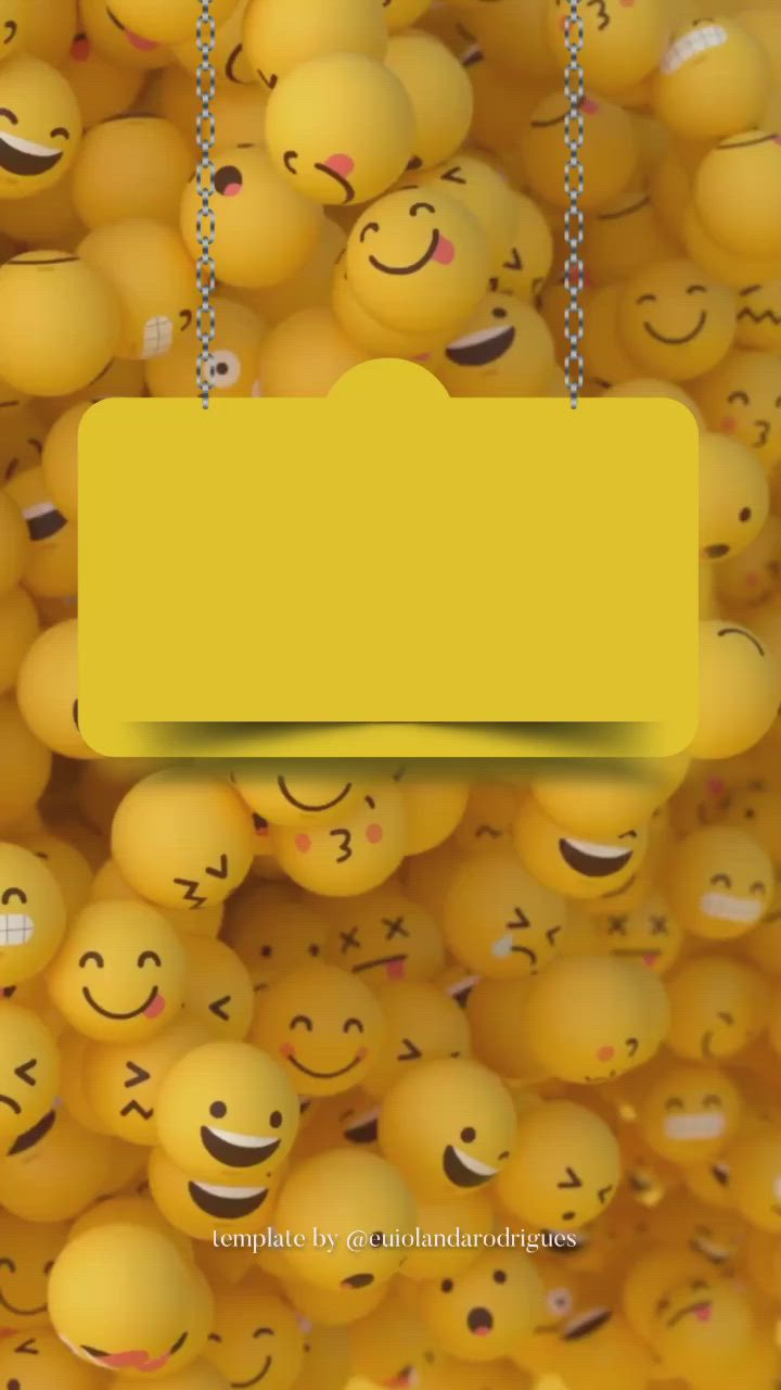 This may contain: a bunch of yellow smiley faces with a sign hanging from it's middle one