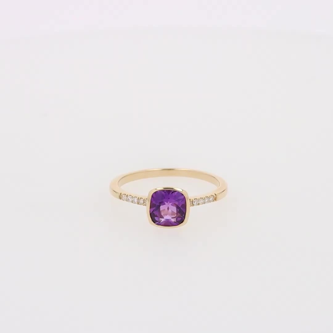 Effy 14K Yellow Gold Amethyst and Diamond Ring, 0.75 TCW