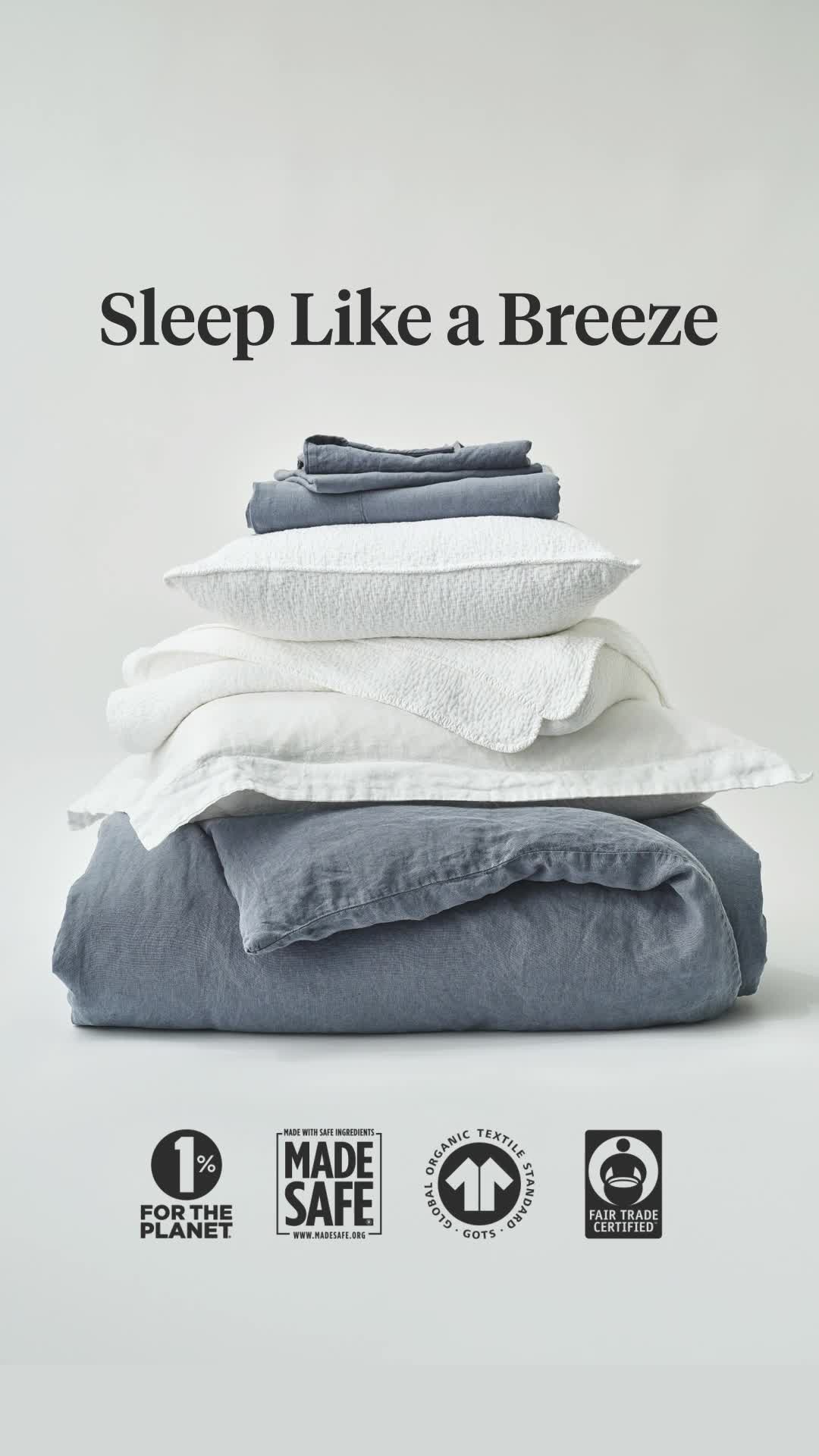 This may contain: a stack of folded clothes with the words sleep like a breeze on it's side