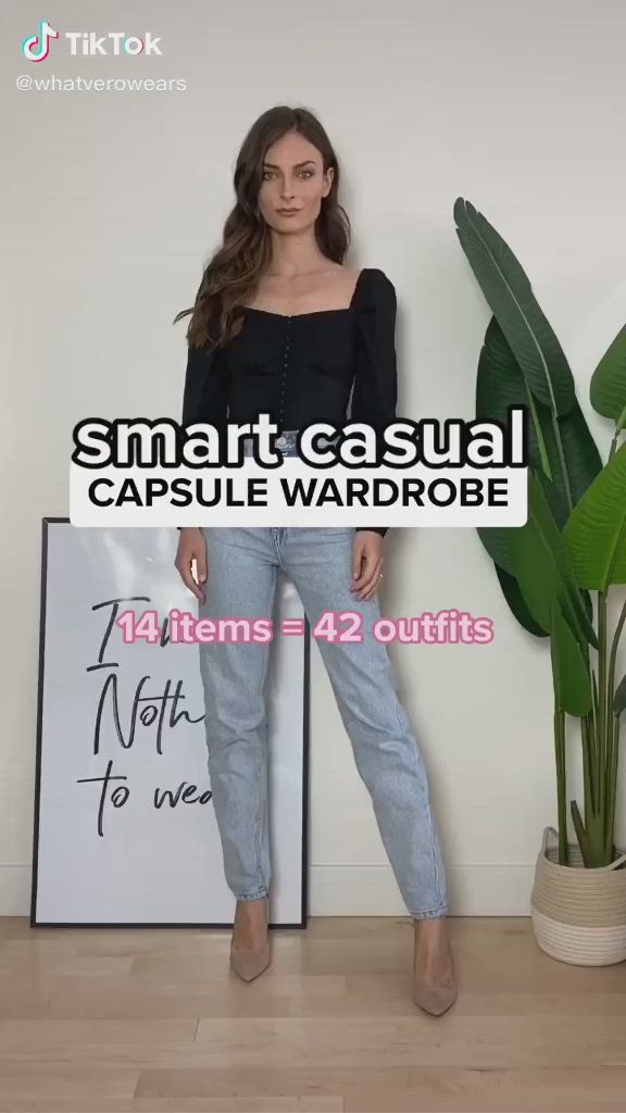 This contains an image of: Smart Casual capsule wardrobe from Tiktok 