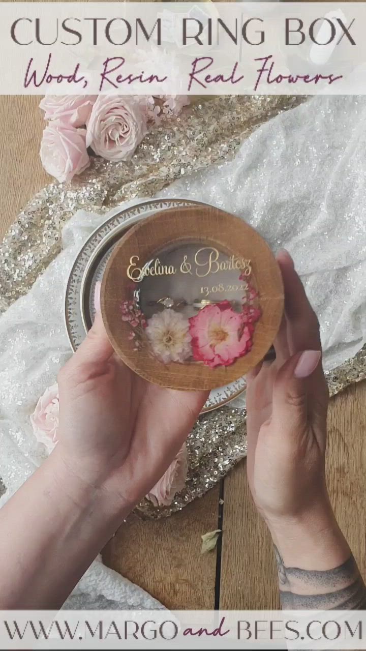 This contains: Rustic Resin Wedding Ring Box wood Wooden Engraved velvet Ring Box Personalized Epoxy Box ceremony Rustic Resin Wedding Ring Box wood, Minimalistic Engraved Real Flower Ring Box, Personalized Epoxy Box With Nude Velvet, Rustic Bespoke Ring Box