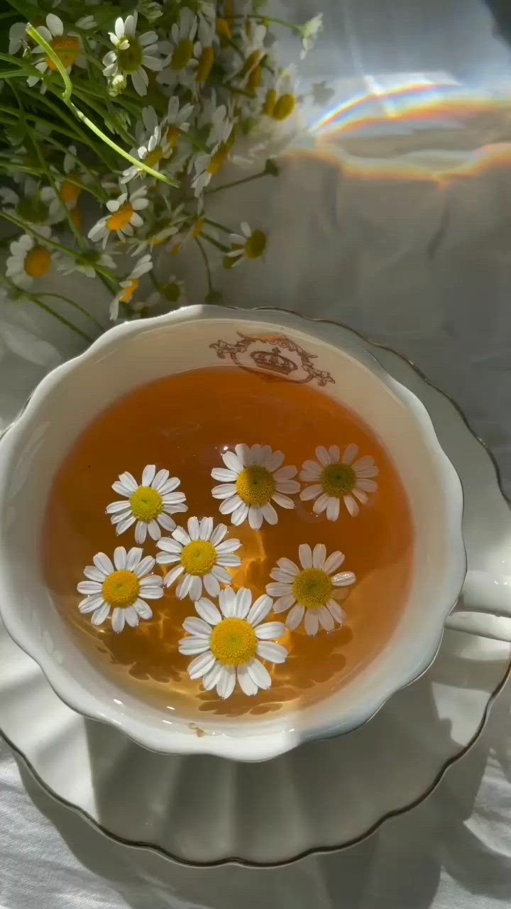 This may contain: a bowl of soup with daisies in it