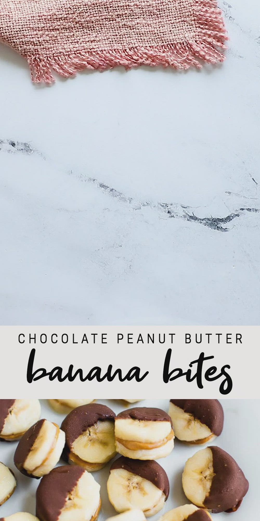 This may contain: chocolate peanut butter banana bites on a white plate