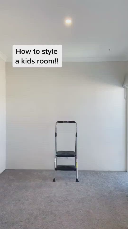 This may contain: an empty room with a ladder in the middle and text overlay that reads how to style a kids room?