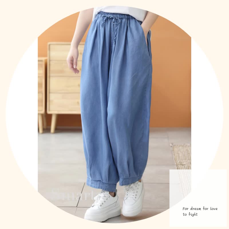 Summer casual loose harem elastic waist women's jeans, women's solid color comfortable drawstring denim harem pants.
#HaremPants #BaggyPants #CottonPants #CasualPants #WomensPanst #SolidColorPants #ElasticWaistPants #CroppedPants #LeggingPants #Jeans