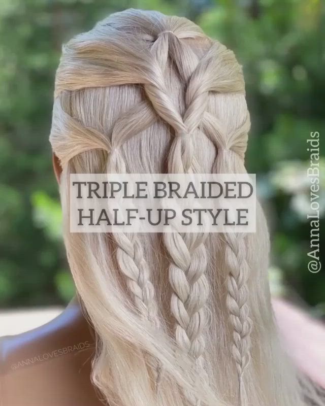 Triple Braided Half-Up Style. FOLLOW FOR MORE💋💋 Daily Updates!💖💖 Hair//haircare//hairstyle// braids // beauty// easy hairstyle // hair cut types //Hairstyle by Occasions #hair #hairstyle #braids #beauty #easyhairstyle #hairstylebyoccasions