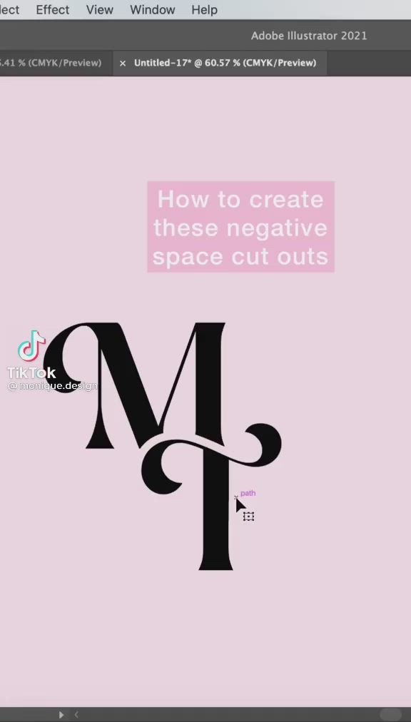 This may contain: the letter m is made up of black letters and pink background with white lettering that reads how to create these negative space cut outs