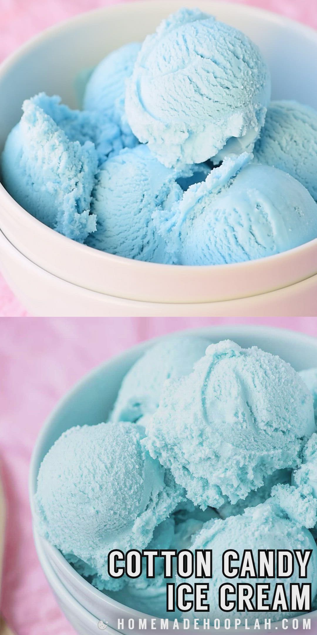 This may contain: cotton candy ice cream in a bowl with the text cotton candy ice cream on top