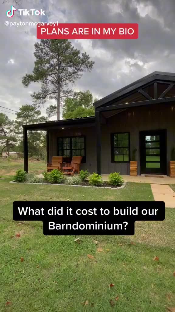 This may contain: a house with the words what did it cost to build our barndominium?