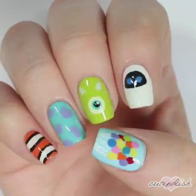 This contains an image of: 10 Easy Disney Pixar Nail Art Designs