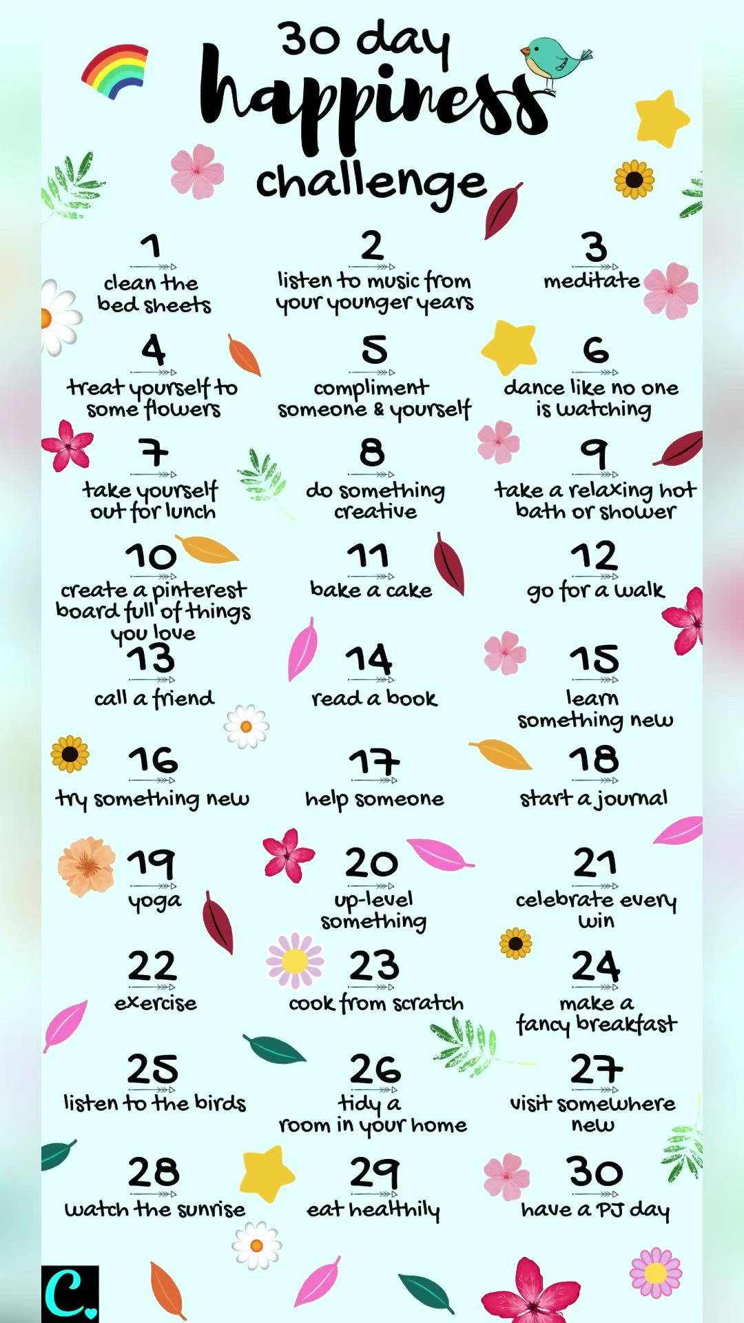 This contains an image of: 30 Day Happiness Challenge