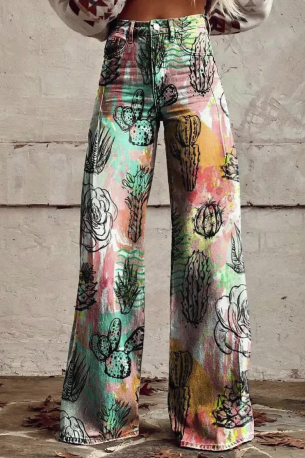 These Women's Vintage Print Casual Wide Leg Pants Jeans exude timeless charm with their retro-inspired design. Crafted with care, they blend comfort and style effortlessly, making them the perfect choice for any casual occasion. Embrace the nostalgia of yesteryears while staying chic and comfortable.