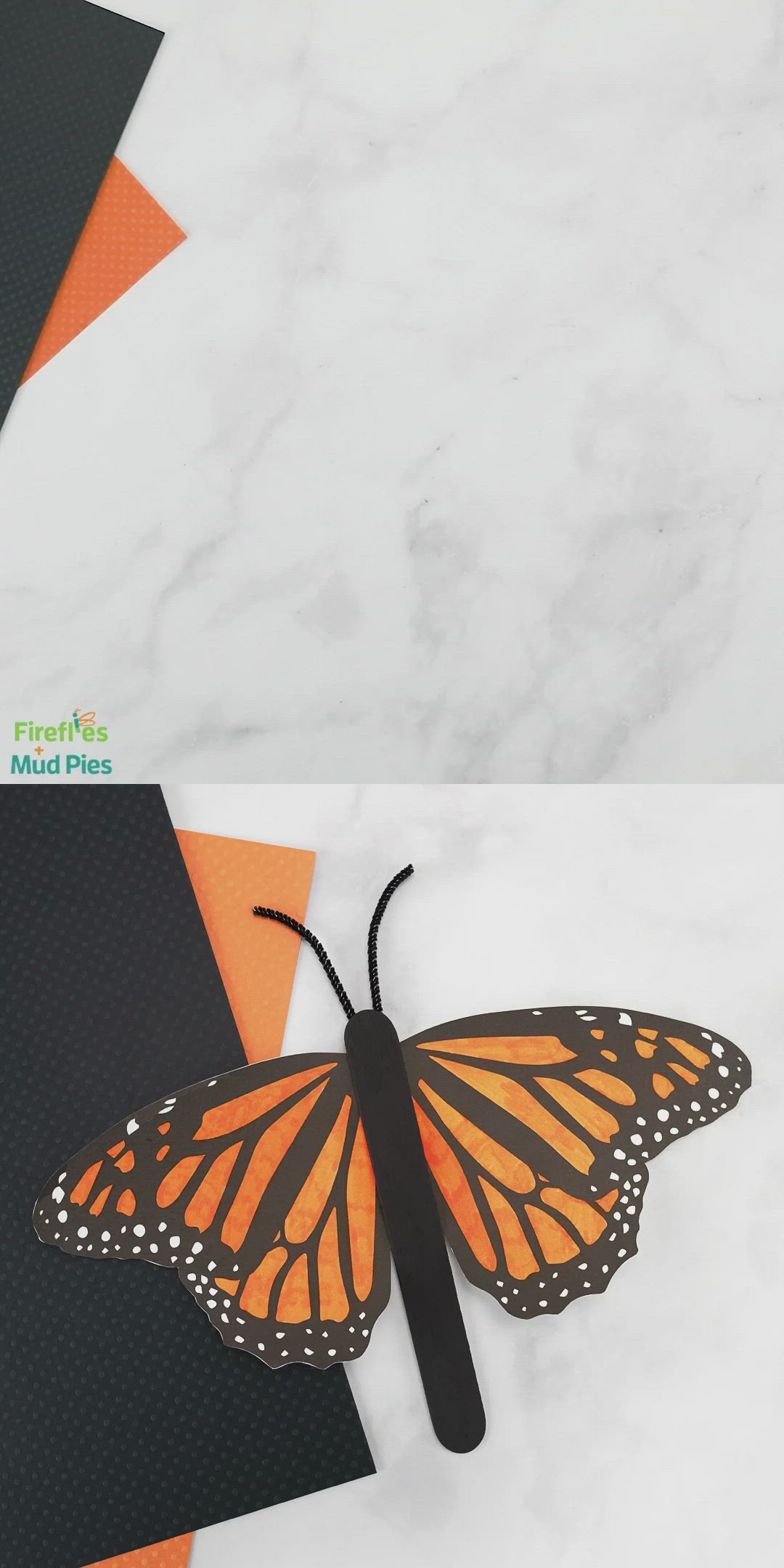 This may contain: someone is drawing a monarch butterfly on a piece of paper and then it's cut out