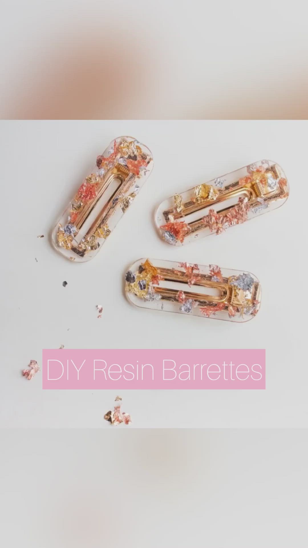 This may contain: three pieces of hair clips sitting on top of a white surface with the words diy resin