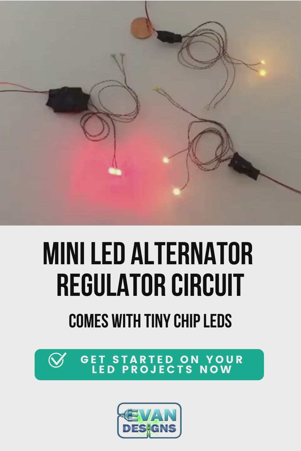 This may contain: an ad for the mini led alterator circuit with tiny lights and wires attached to it