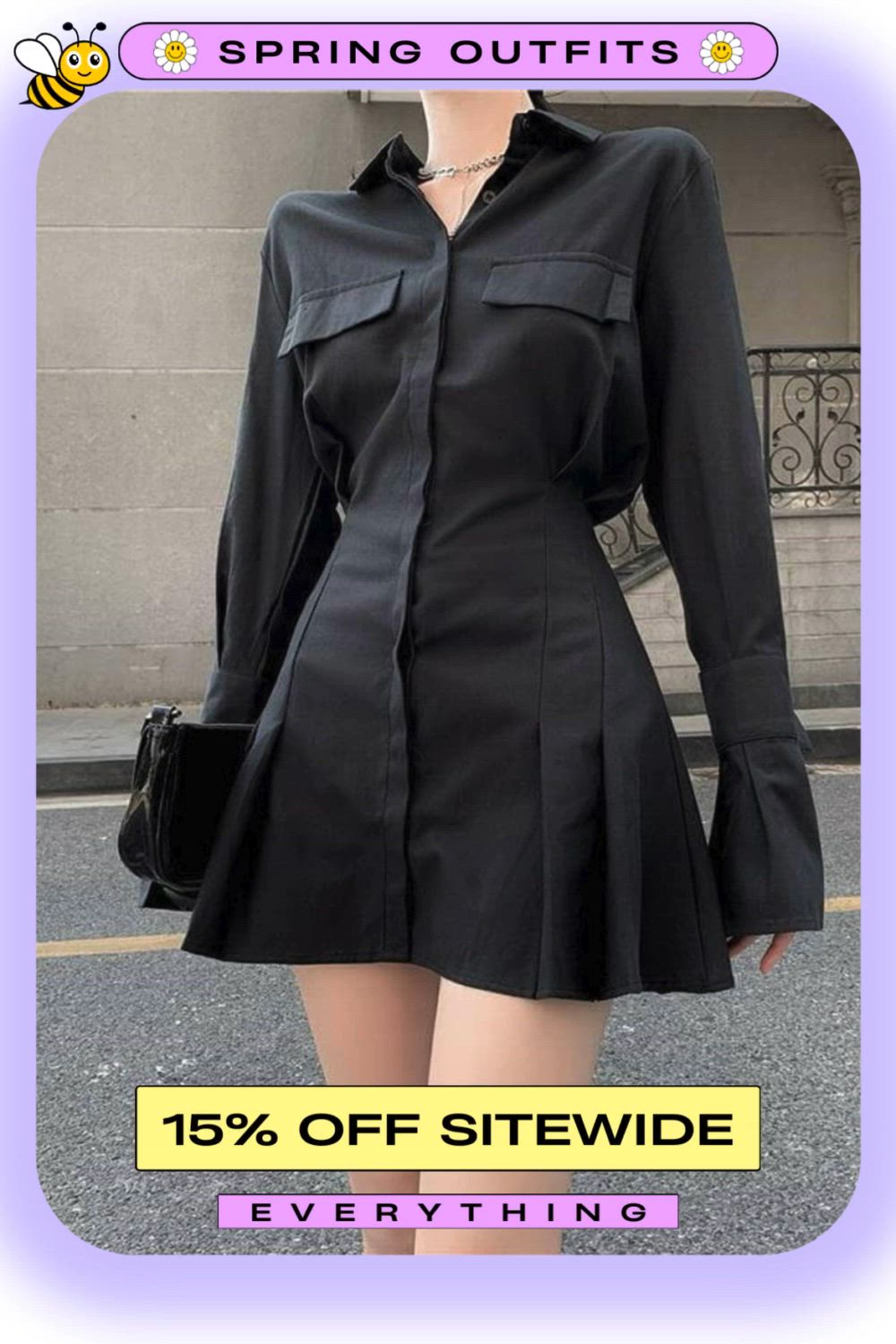 This contains an image of: Academia Black Elegant Mini Dress