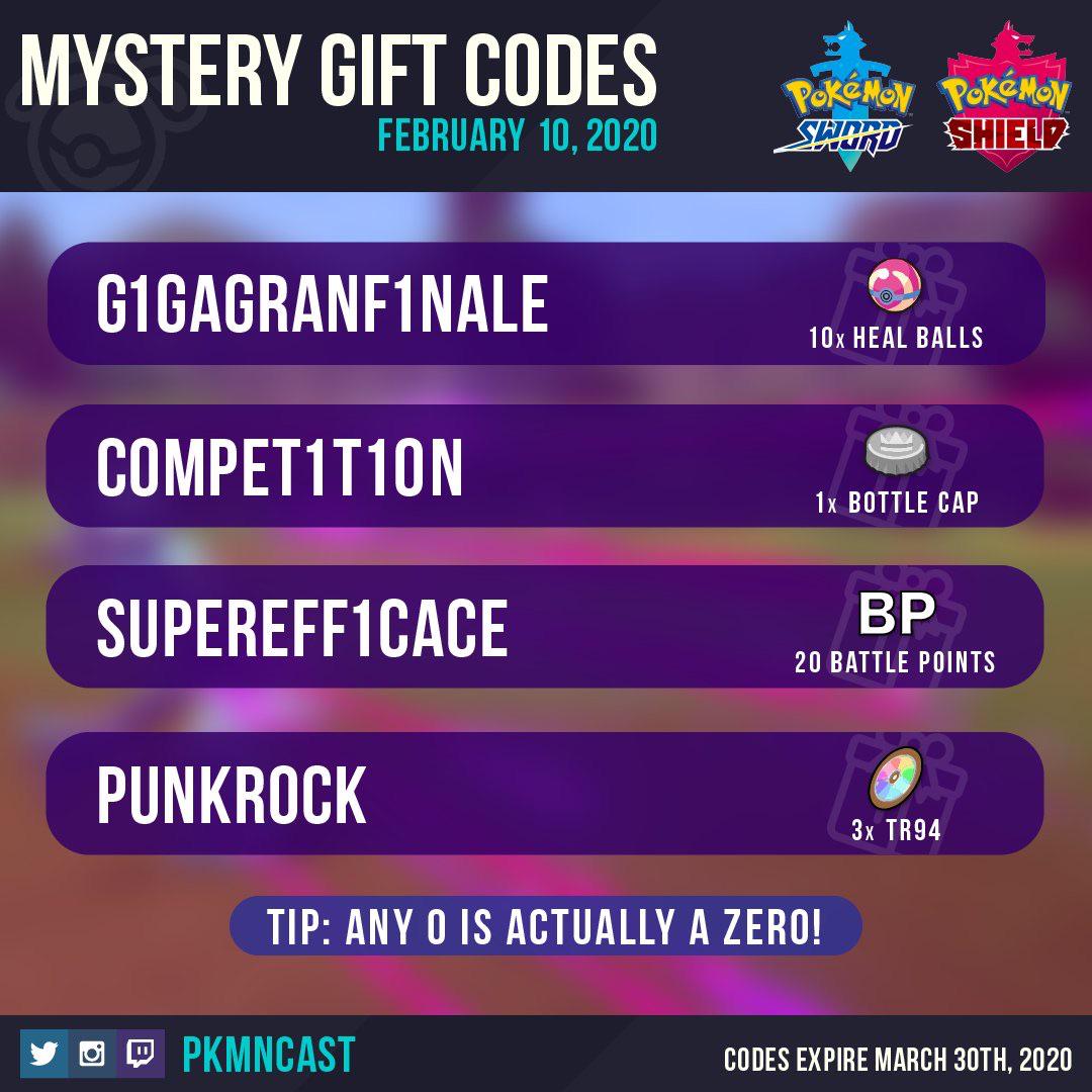 A new set of Mystery Gift Codes to redeem! Thank you PKMNcast for