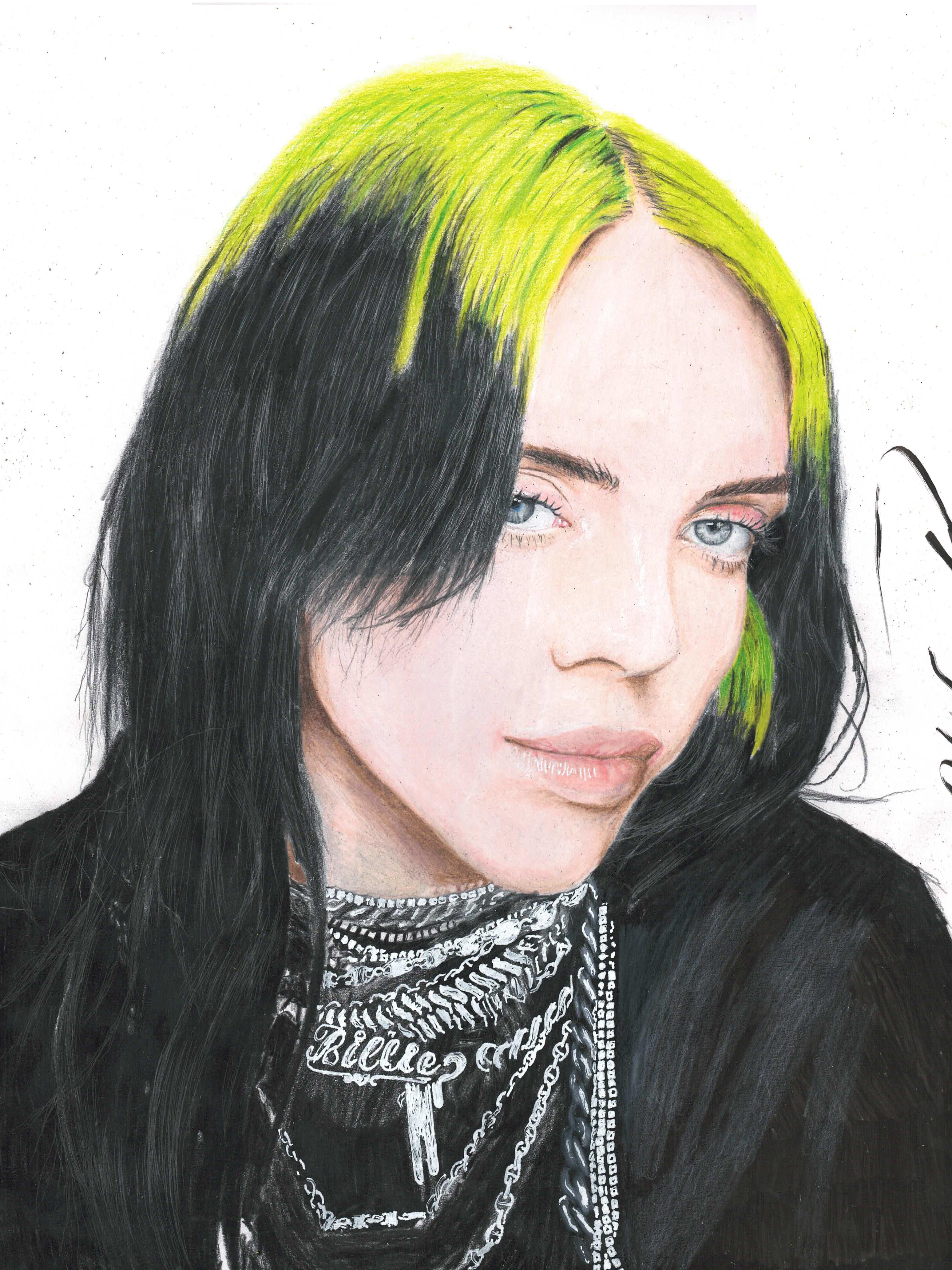 Billie Eilish Green Hair Cartoon