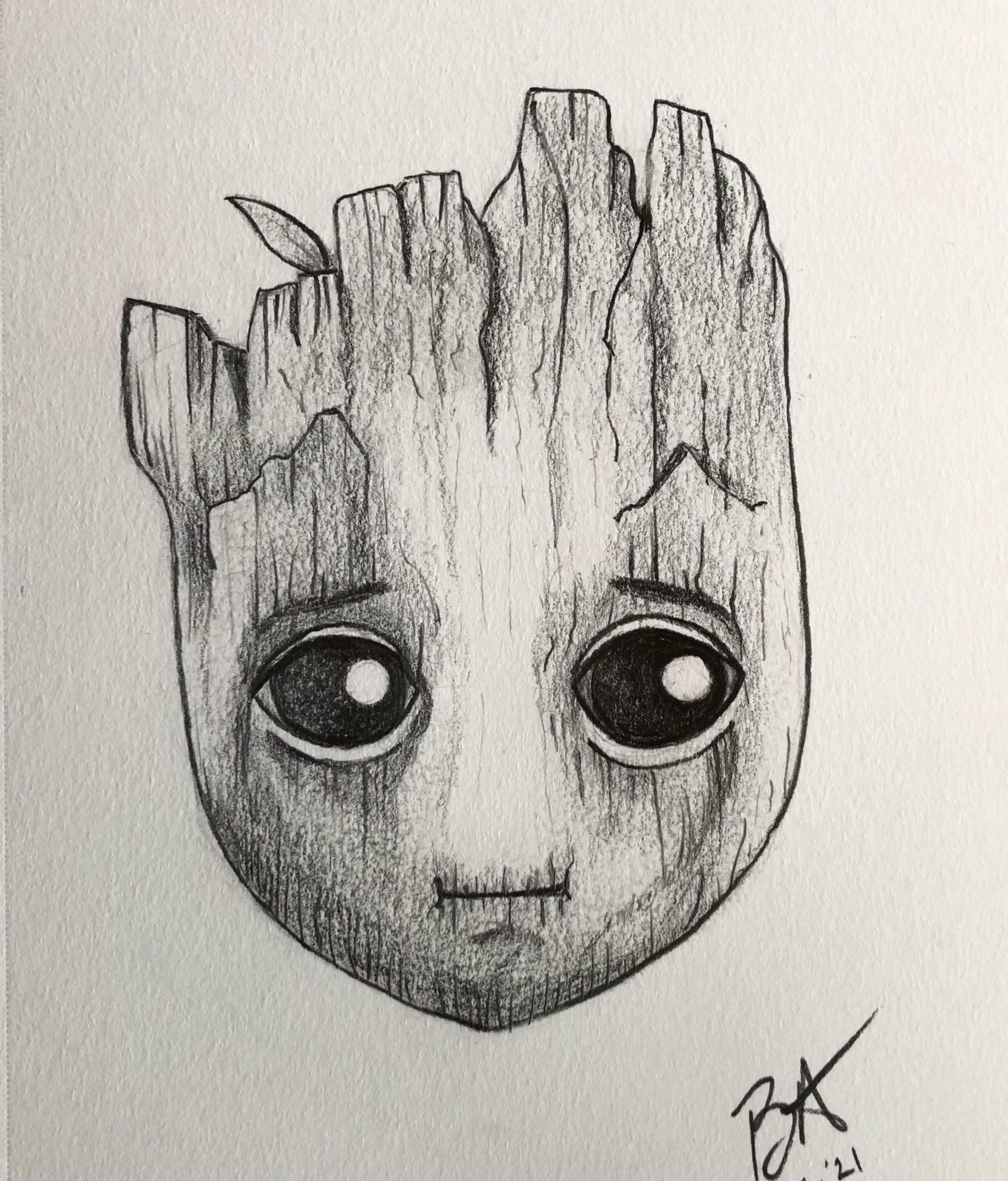 Baby Groot pencil sketch, one of my favorite characters in the Marvel