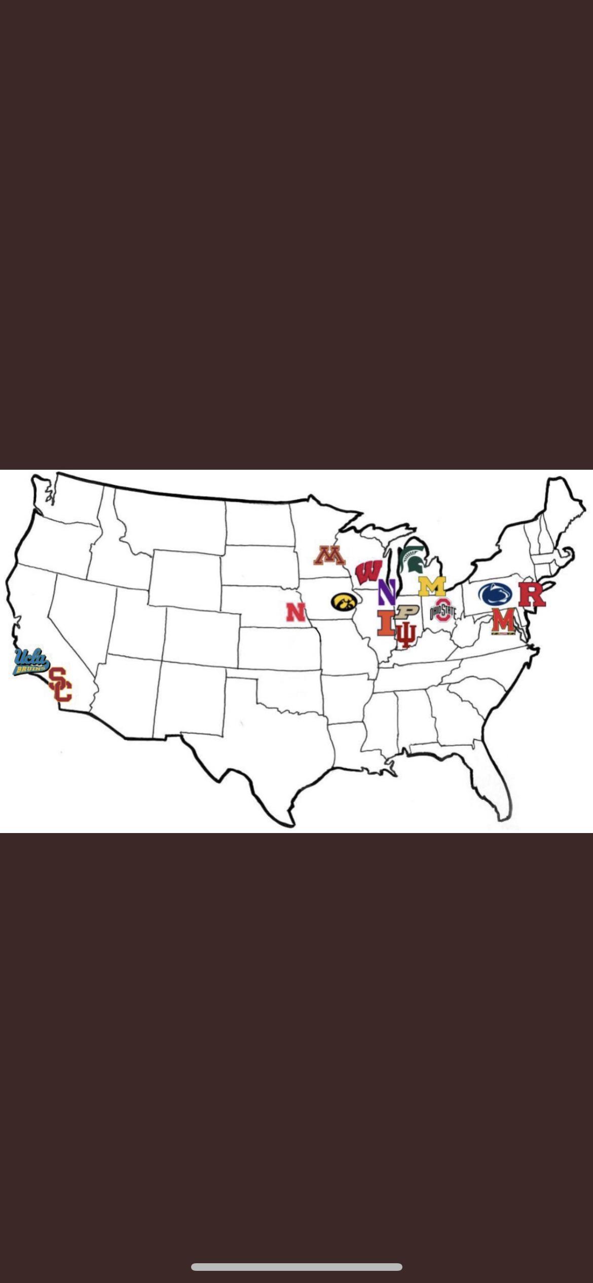 Map of the Big 10 Conference (NCAA) set to begin in 2024. : r/MapPorn