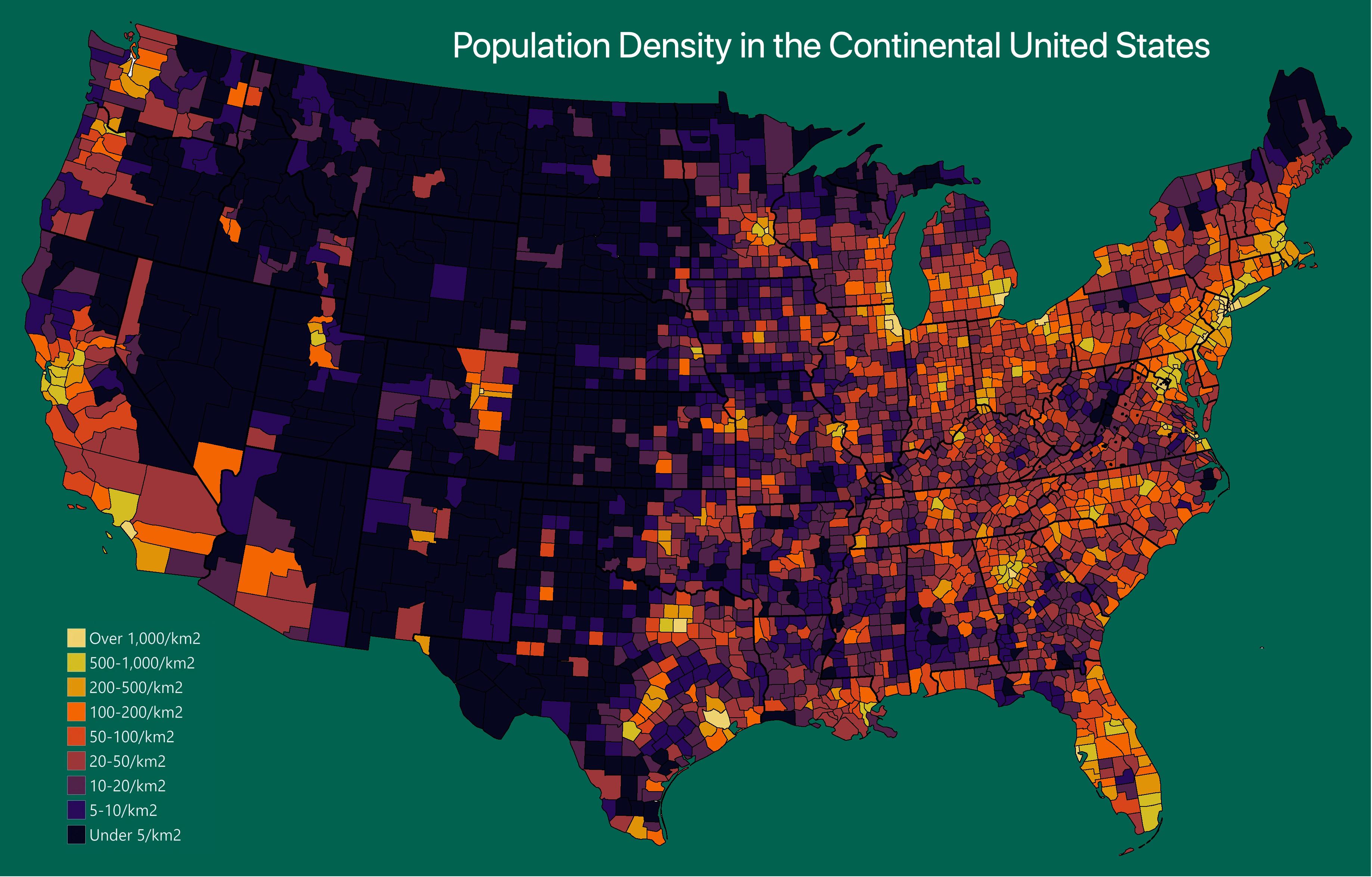 The Population Density Of The Us By County Mapporn Printable Map Of Usa ...