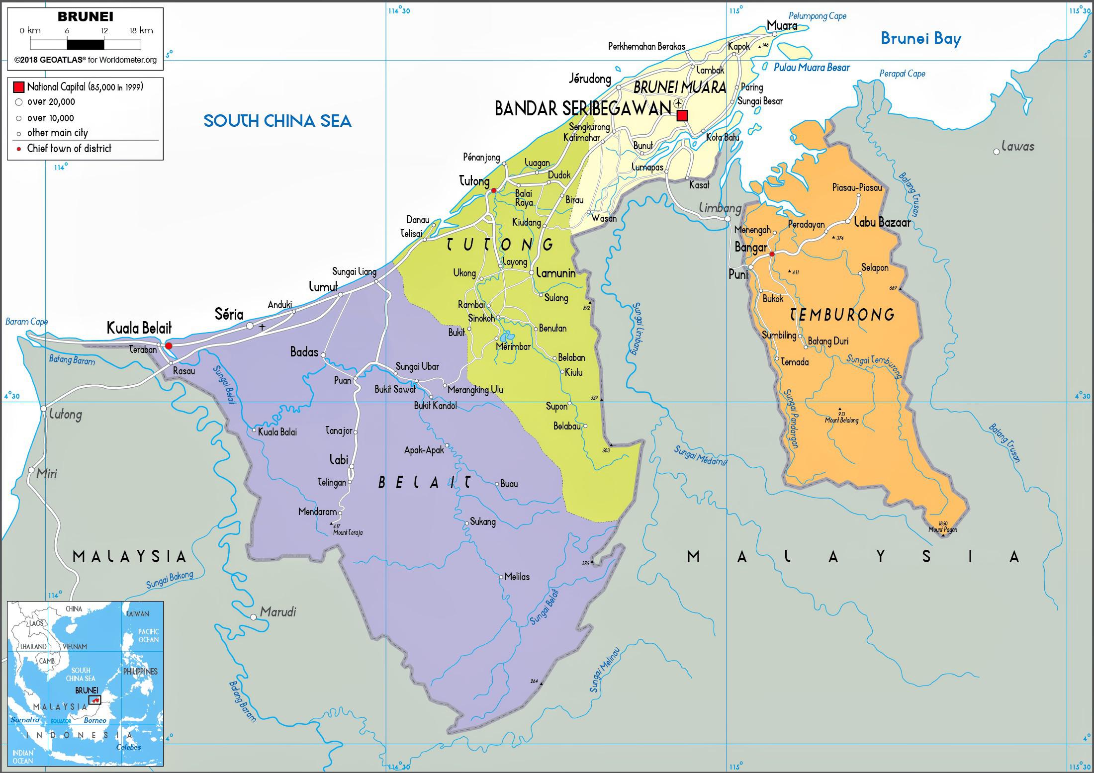 Map of Brunei Darussalam (Political). By Worldometer : r/MapPorn