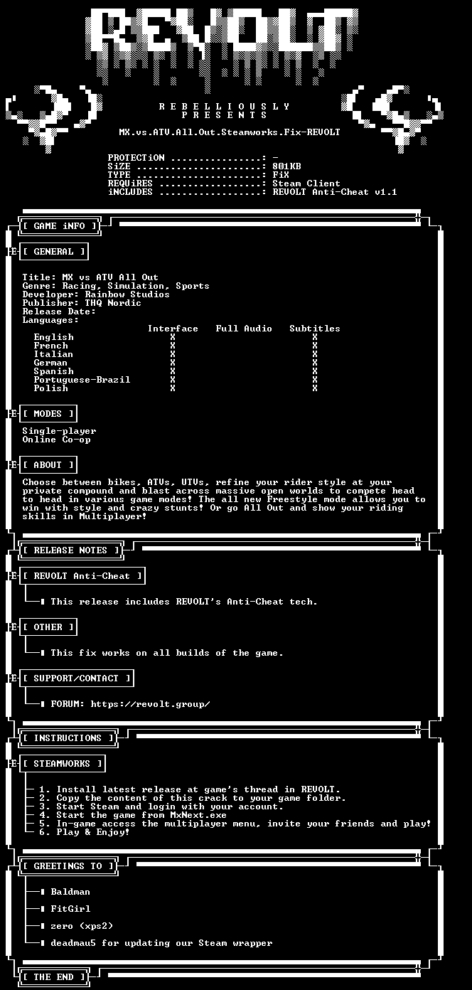 Mx Vs Atv All Out Steamworks Fix Revolt Crackwatch