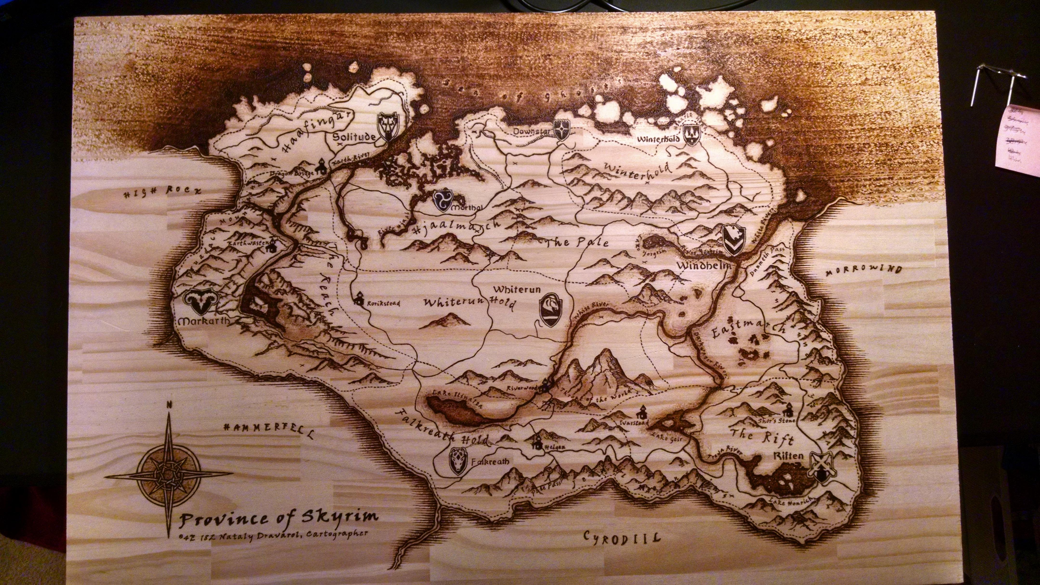 Wood-burned Skyrim Map : r/skyrim