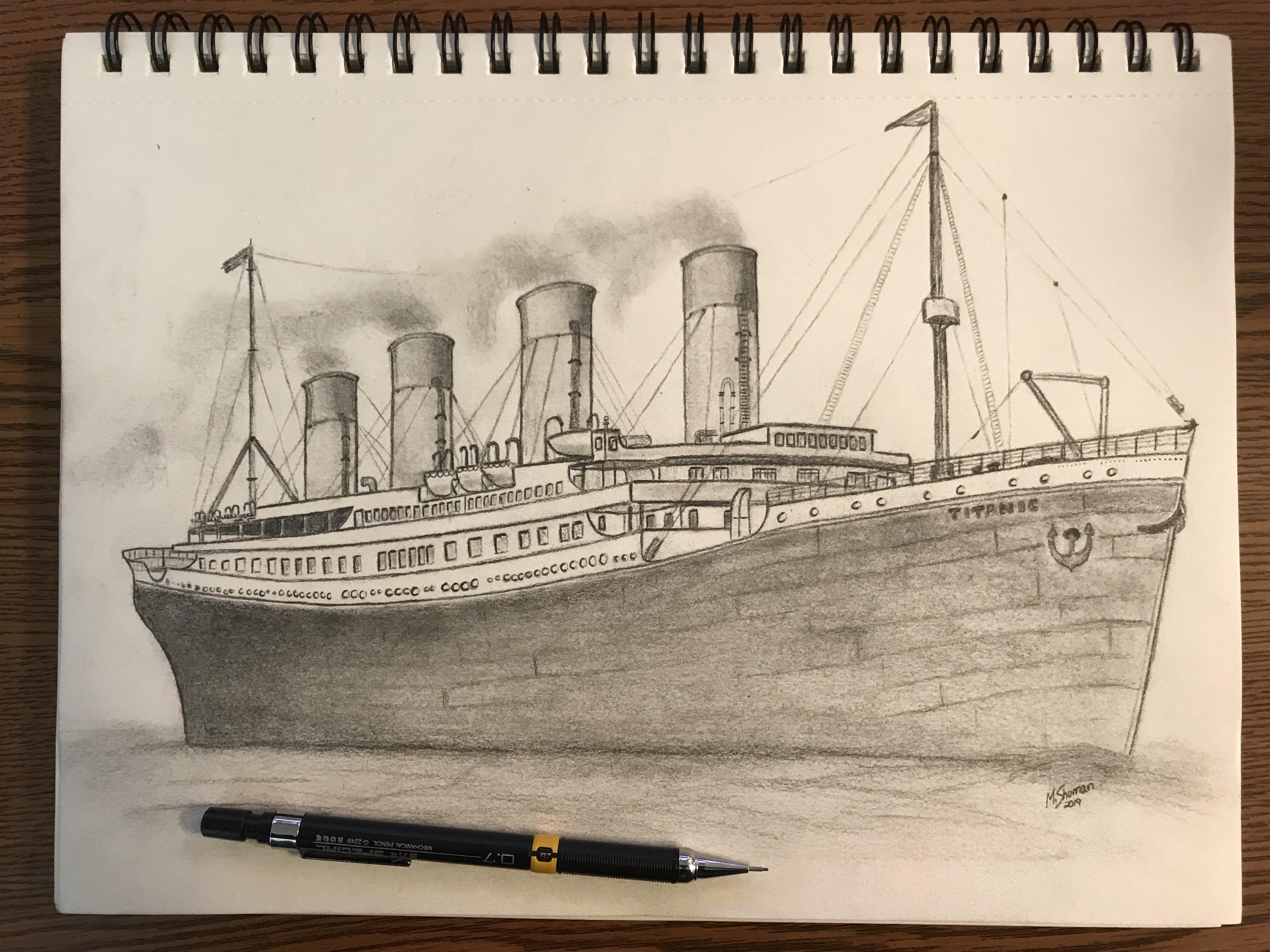 My sketching of the Titanic ... the closest I could get using a pencil. : r/ titanic