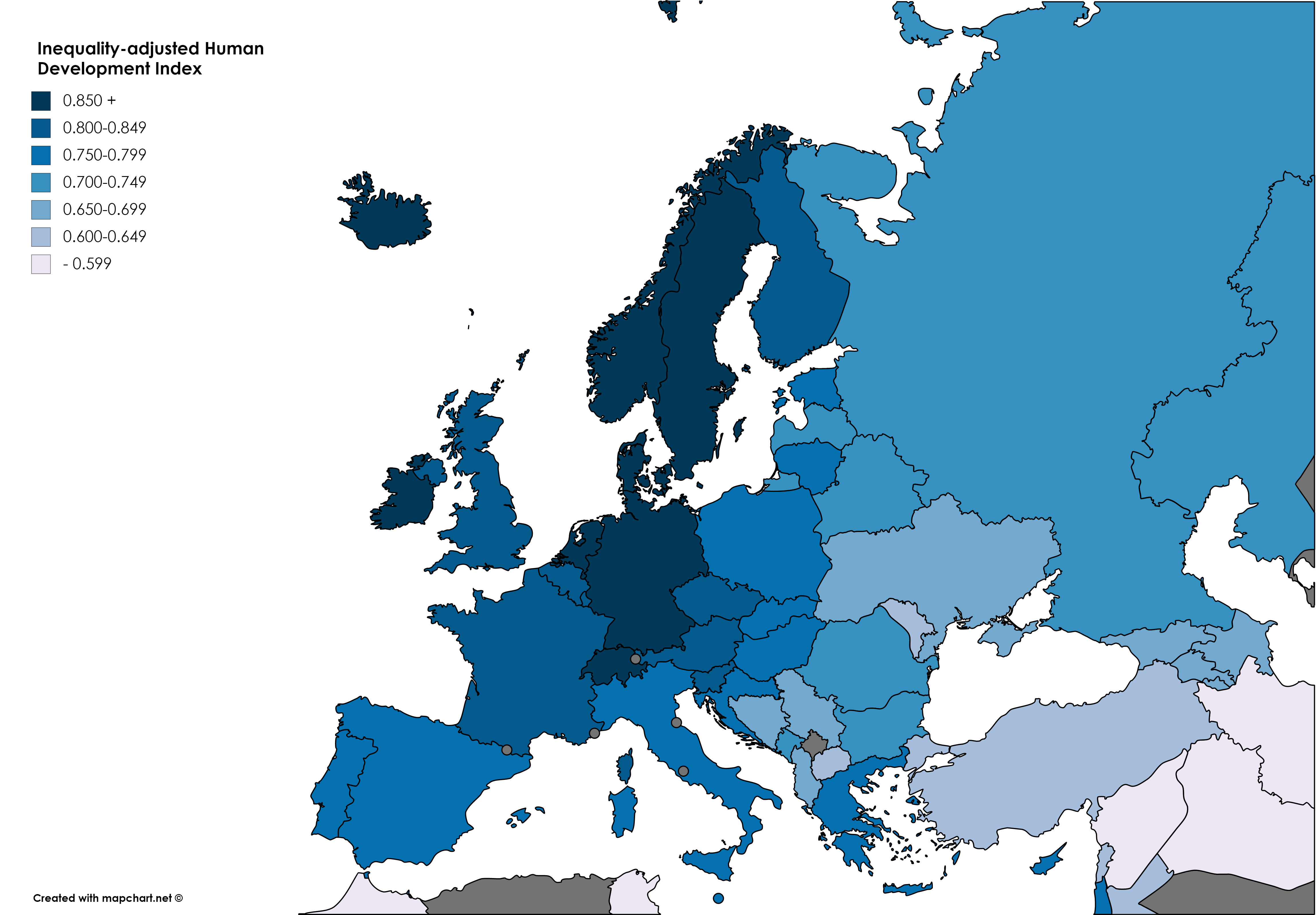 Europe by Inequality-adjusted Human Development Index (4592x3196) : r ...