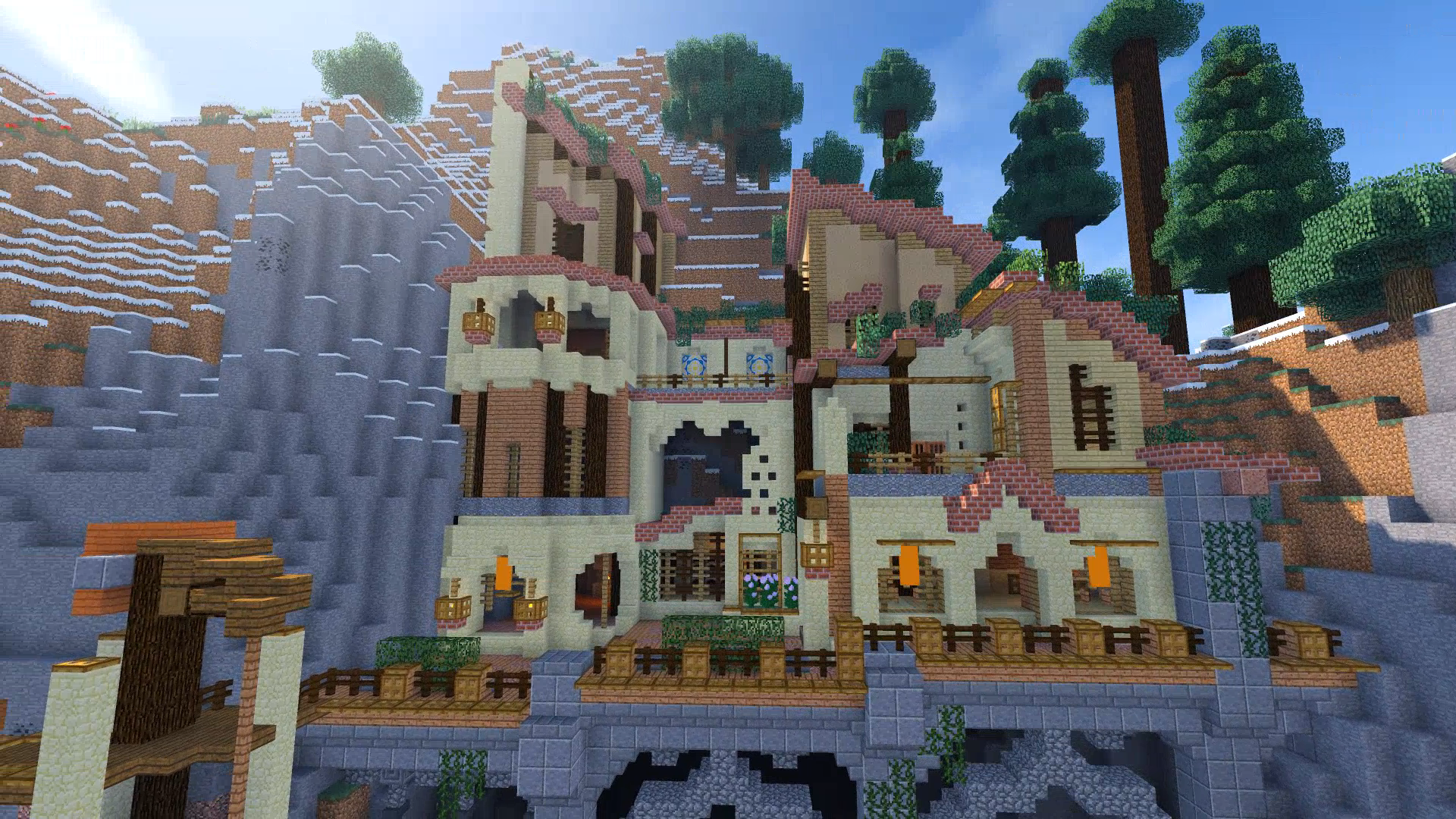 Minecraft house in mountainside