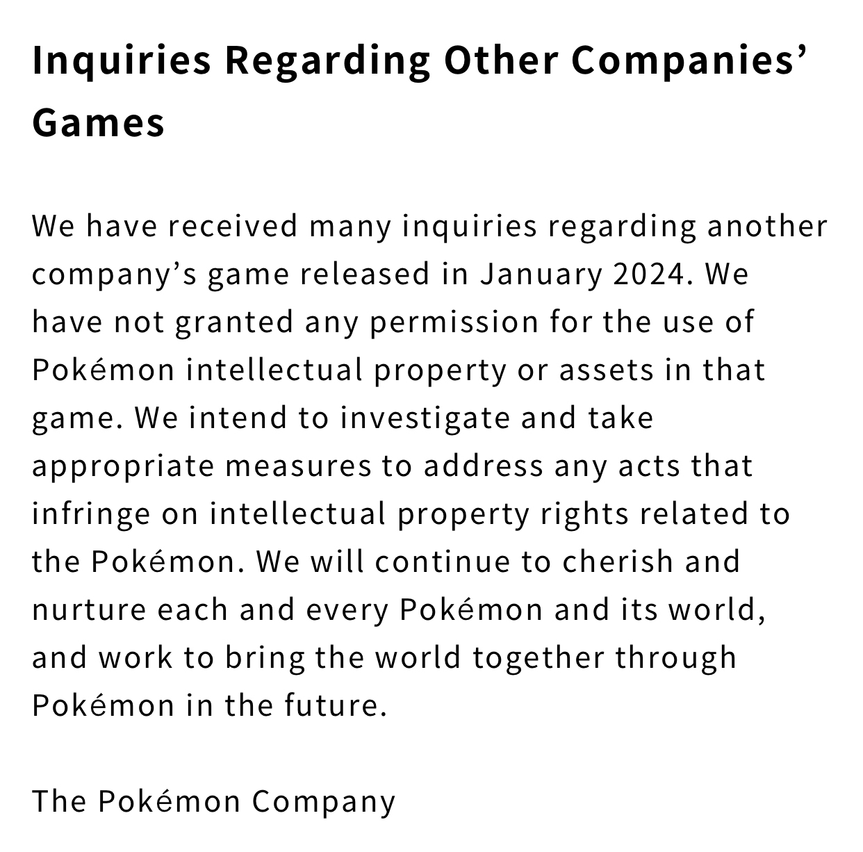 The Pokemon Company Released an Official Statement in Regards to ...