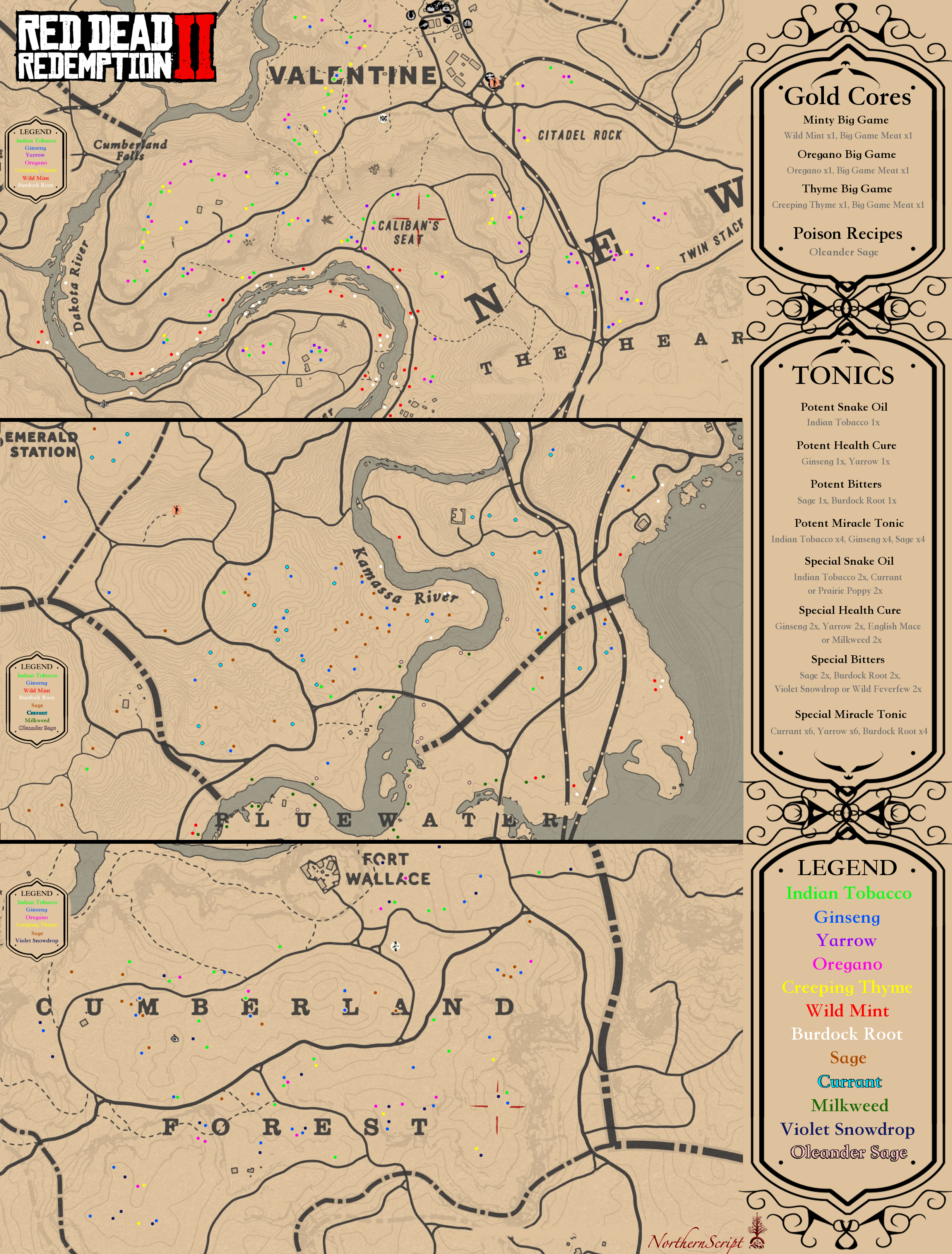 Herbs Map for crafting Tonics & Gold Cores : r/RedDeadOnline